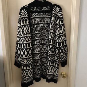 Geo print long open cardigan